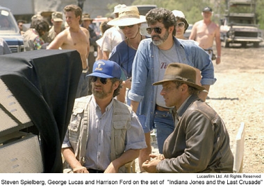  Steven Spielberg, George Lucas e Harrison Ford sul set