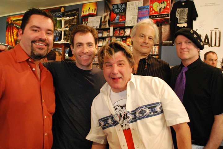 From left to right: Michael V. Gerhard (La-La Land Records), Lukas Kendall, composer Christopher Young, Neil Norman (GNP/Crescendo producer) and Douglass Fake (Intrada owner and producer) at Dark Delicacies meet-up in Los Angeles, 2010
