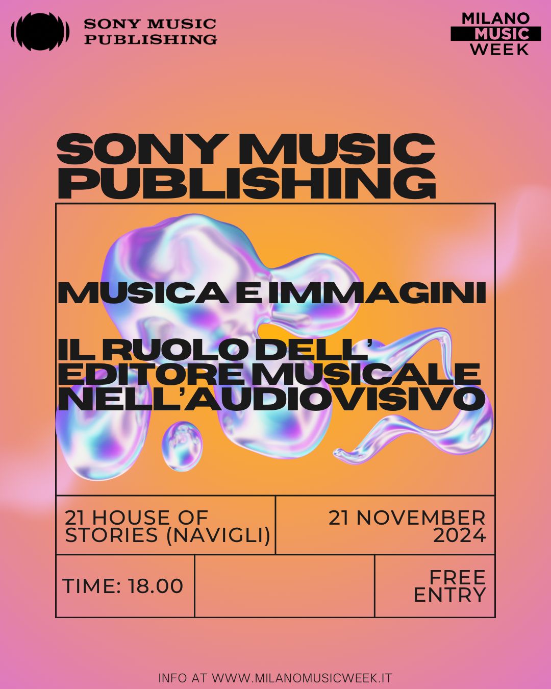 Sony Music Publishing locandina 21 novembre Milano Music Week 2024